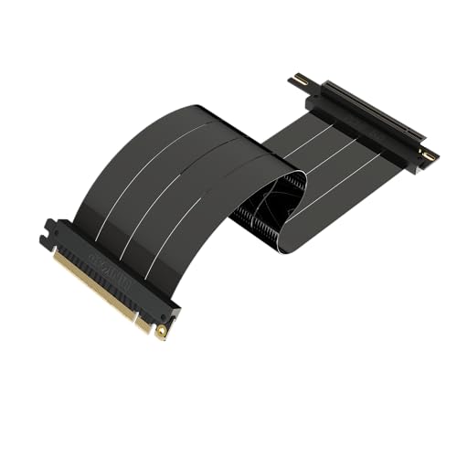 LINKUP - AVA5 PCIE 5.0 Riser-Kabel | Zukunftssicher für Gen 5 GPU Vertikal-Montage | x16 128GB/s Geschwindigkeit | PCIe 4.0 & WRX80SE Kompatibel | Rechter Winkel, Schwarz 30cm von LINKUP