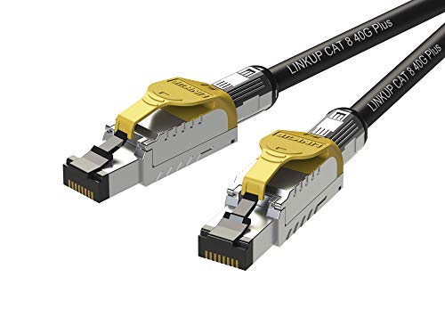LINKUP - [GHMT & DSX8000 Zertifiziert] Cat8-Ethernet-Patchkabel S/FTP 22AWG Doppelt Geschirmtes Massivkabel┃2000MHz 2GHz 40Gbps┃5th-Gen-Ethernet-LAN-Netzwerk 40G-Strukturdrähte┃Schwarz┃1M (3.3ft) von LINKUP