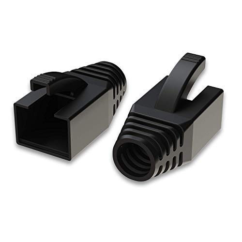LINKUP - RJ45 Connector Boots for Large Diameter Wires | Fits Cat6A Modular Plugs | for Round Cable | Black [100 Packs] von LINKUP