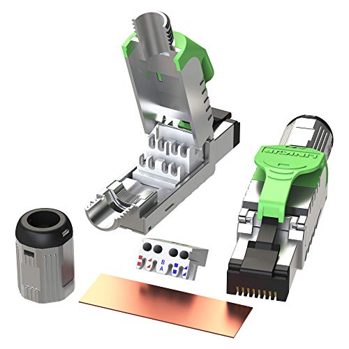 LINKUP - RJ45 Connectors Cat6A (12 Pack) Shielded Metal Die-Cast Field Modular Termination Plug | 10G Easy Internet Tool Free Plugs | for Cat6A up to 22AWG Solid Bulk S/FTP Ethernet Cable [Green] von LINKUP