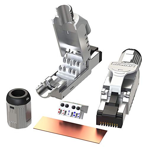 LINKUP - RJ45 Connectors Cat6A (12 Pack) Shielded Metal Die-Cast Field Modular Termination Plug | 10G Easy Internet Tool Free Plugs | For Cat6A up to 22AWG Solid Bulk S/FTP Ethernet Cable [White] von LINKUP