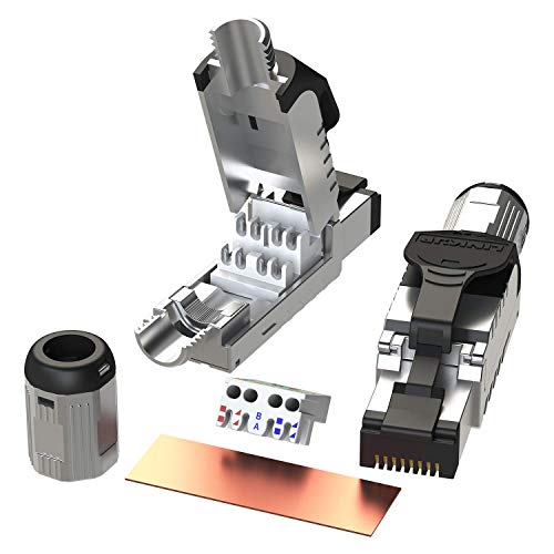 LINKUP - RJ45 Connectors Cat6A (2 Pack) Shielded Metal Die-Cast Field Modular Termination Plug | 10G Easy Internet Tool Free Plugs | For Cat6A up to 22AWG Solid Bulk S/FTP Ethernet Cable [Black] von LINKUP