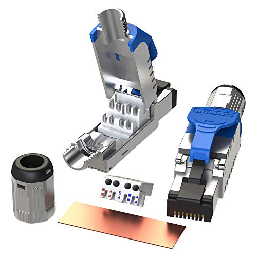 LINKUP - RJ45 Connectors Cat6A (2 Pack) Shielded Metal Die-Cast Field Modular Termination Plug | 10G Easy Internet Tool Free Plugs | For Cat6A up to 22AWG Solid Bulk S/FTP Ethernet Cable [Blue] von LINKUP