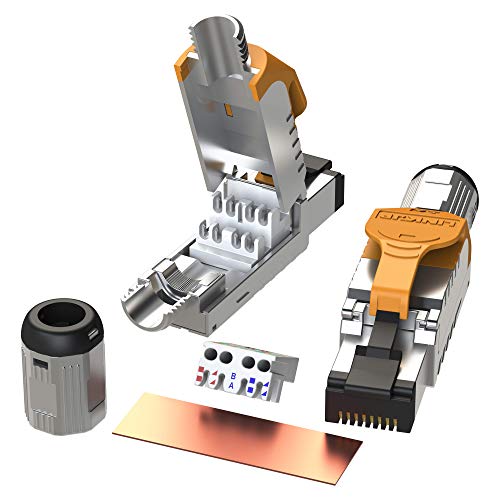 LINKUP - RJ45 Connectors Cat6A (2 Pack) Shielded Metal Die-Cast Field Modular Termination Plug | 10G Easy Internet Tool Free Plugs | For Cat6A up to 22AWG Solid Bulk S/FTP Ethernet Cable [Orange] von LINKUP