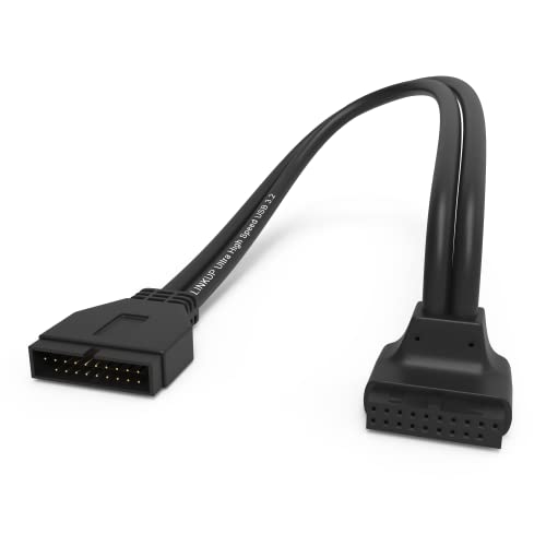 LINKUP - USB 3.2 Gen 2 (USB 3.1) Interner Adapter 20-poliger Motherboard-Header Männlich zu Weiblich 10 Gbit/s für PC-USB-A-Anschlüsse - Auswärts Typ - Schwarz 24 cm von LINKUP