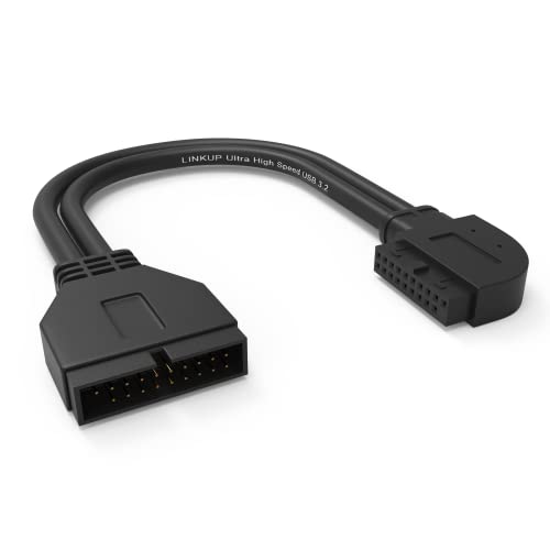 LINKUP - USB 3.2 Gen 2 (USB 3.1) Interner Adapter 20-poliger Motherboard-Header Männlich zu Weiblich 10 Gbit/s für PC-USB-A-Anschlüsse - Rechtwinkliger Typ - Schwarz 24 cm von LINKUP