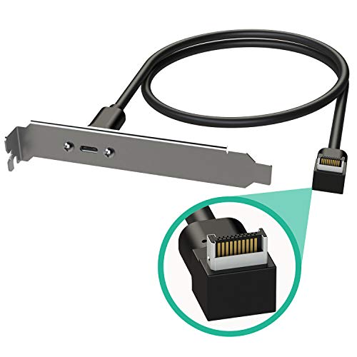 LINKUP - USB3.2 Gen2 2x2 20Gbps USB-C Typ Interne Panel Kabelmontage Motherboard Header Erweiterungsadapter┃20-Pin-A-Key-Stecker mit Abdeckung auf USB-C-Buchse mit PCI-Halterung┃Rechter Winkel - 40cm von LINKUP