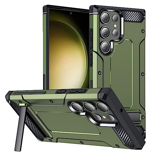 LINLINCD- Stoßfeste Hülle für Samsung Galaxy S23 Ultra/S23 Plus/S23 Fallschutz in Militärqualität schlanke Rückseite mit Metallständer Kratzfeste Anti-Fingerabdruck-Schale(Armee-grün,S23) von LINLINCD
