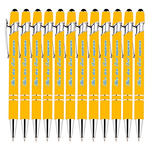 LINMQIU Personalisierter Text-Kugelschreiber, individueller Kugelschreiber mit Firmenname und LOGO, Geschäfts-URL, gelber Kugelschreiber, schwarzer Tintenstift, Stift mit mittlerer Spitze, 12 STK von LINMQIU