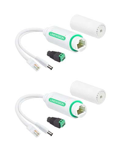 LINOVISION DC12V Waterproof POE Splitter, 10/100Mbps Outdoor Power Over Ethernet Splitter, IEEE802.3af/at POE to DC Power Supply for Security Cameras, Wireless AP, VoIP Phone (2 Pack) von LINOVISION