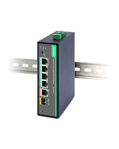 LINOVISION Industrial 4 Ports Gigabit BT90W PoE Passthrough Switch und PoE Extender, IEEE802.3af/at/bt, optionales DC Netzteil, SFP Port, DIN Rail PoE Powed Switch unterstützt 820ft Long Distance PoE von LINOVISION