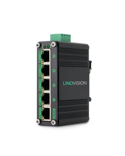 LINOVISION Industrial 5 Ports Gigabit Solar POE Switch mit DC12V-48V bis DC48V Voltage Booster, 4 x IEEE802.3af/at 30W POE Ports @120W, IP40, Compact POE Power for Solar Power/RV Truck/VoIP Systems von LINOVISION