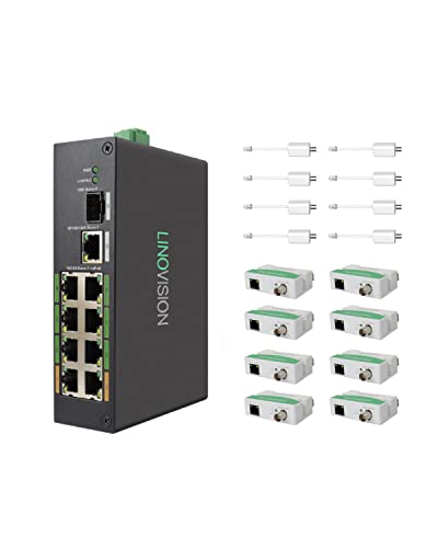 LINOVISION Industrial 8-Port EOC & POE Switch mit 8 EOC-Sendern, PoE mit großer Reichweite über Koaxial- oder UTP-Kabel, vereinfachte Verkabelung, Upgrade des analogen Systems auf IP-System von LINOVISION