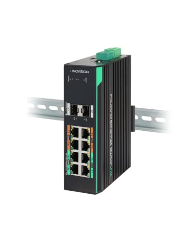 LINOVISION Industrial 8-Port Full Gigabit Managed POE Switch mit 2 SFP Uplinks, 4 BT 90W PoE Ports, Total PoE Budget 360W, unterstützt L2 PoE Management, Quick-PoE und Perpetual PoE ohne Unterbrechung von LINOVISION