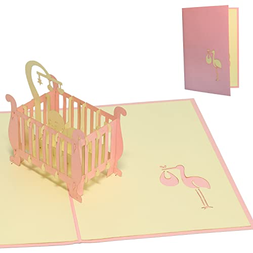 LIN LINPopUp POP UP 3D Karte Glückwunschkarte Geburtskarte Kinderbett für ein Mädchen creme/rosa #98# von LINPOPUP