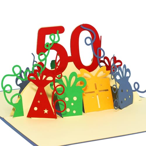 LINPOPUP® Pop-Up Karte 50 Geburtstag, 3D Geburtstagskarte mit Umschlag, Happy Birthday - Gutscheinkarte zum Geburtstag, Geschenk für Freund, Mann, Jubiläum, 50 Zahl blau, N21 von LINPOPUP