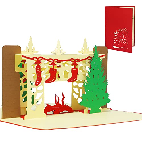 LIN17249, POP UP 3D Weihnachtskarten, Weihnacht Weihnachtskamin, N439 von LINPOPUP