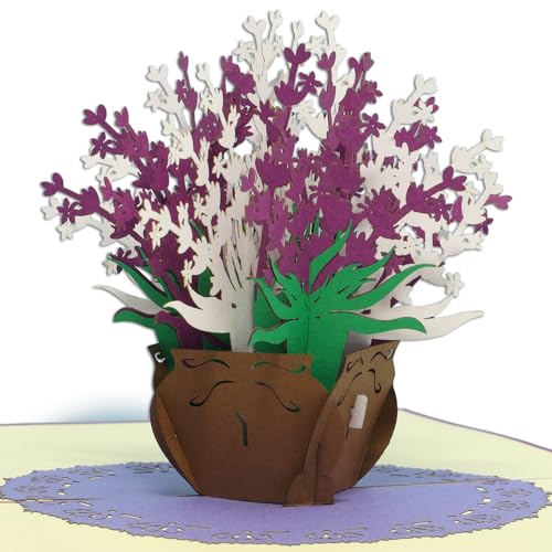 LIN17669, POP UP Karte - lilafarbene Strauss Blumen - Lavender - 3D Geburtstags-Karte - Gruß-Karte mit Blumen-Motiv - Klapp-Karte - Lila, N392 von LINPOPUP