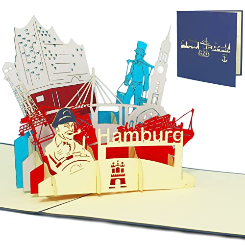 LINPOPUP®, LIN 3D POP UP Karte Grußkarten Reisegutschein Geburtstag Karten Hamburg skyline #193# von LINPOPUP
