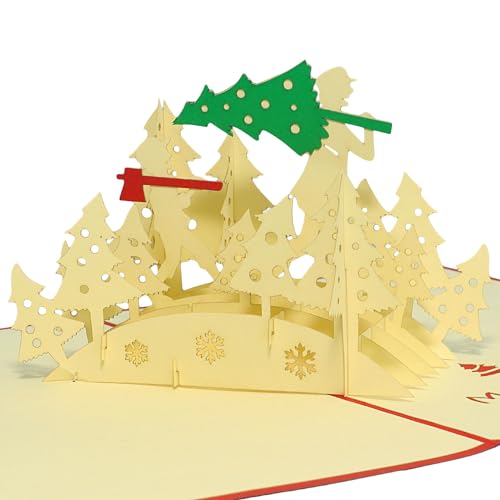 LINPOPUP®, LIN17086Pop Up 3D Karte, Weihnachtskarte, Glückwunschkarte, Tannenbaum fällen, N421 von LINPOPUP