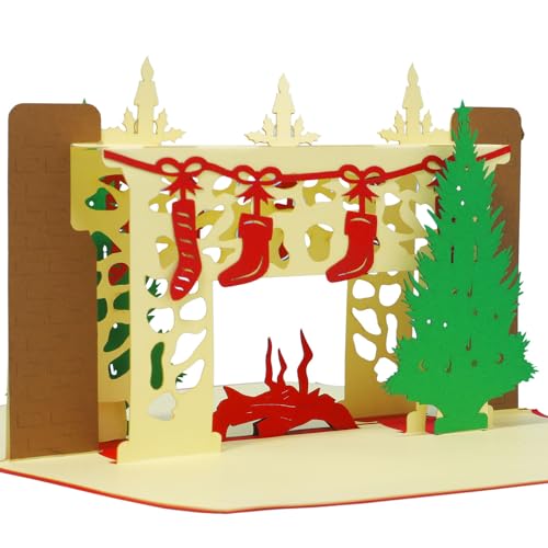 LINPOPUP®, LIN17249, POP UP, 3D Weihnachtskarten, Grußkarten Weihnacht, Weihnachtskamin, N439 von LINPOPUP