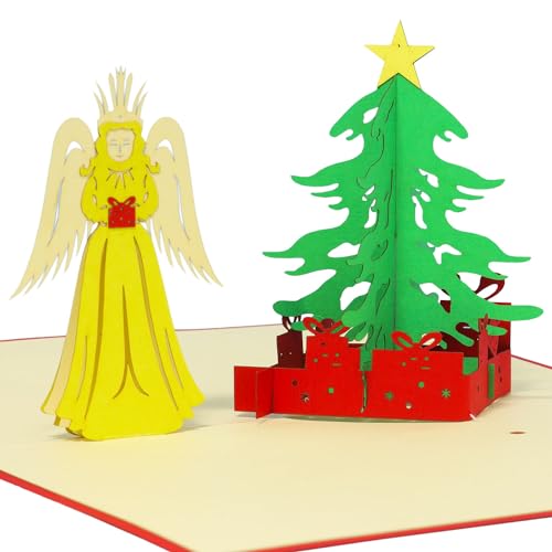 LINPOPUP®, LIN17250 Pop Up 3D Karte, Weihnachtskarte, Glückwunschkarte, Weihnachtsengel, Tannenbaum, Christkind, N440 von LINPOPUP