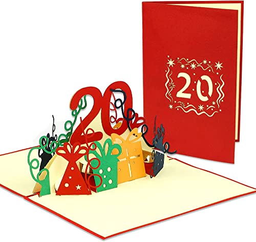 LINPOPUP®, LIN17531, POP UP Karte - 3D Geburtstagskarte zum 20. Geburtstag - Jubiläums-Karte - Glückwunsch-Karte - Überraschungs Klapp-Karte mit 3D Effekt, N285 von LINPOPUP