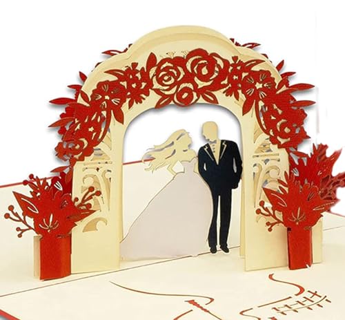 LINPOPUP®, LIN17536, POP UP Karte- 3D Grußkarte zur Hochzeit Verlobung - 3D Klapp-Karte mit Liebes-Paar unterm Rosentor - Hochzeits-Glückwunsch - Hochzeits-Einladung, N290 von LINPOPUP