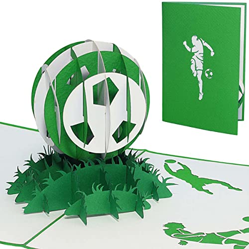 LINPOPUP®, LIN17551, Pop Up Karte Fußball, Pop Up Karte Geburtstag, Pop Up Geburtstagskarte, Stadion Gutschein, Grün Weiß, 3D Fußball Karte Grußkarte, N307 von LINPOPUP