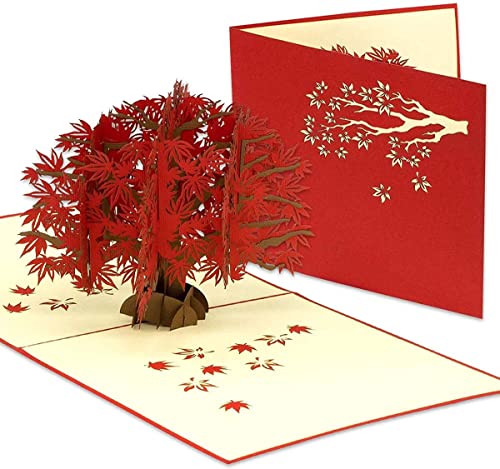LINPOPUP®, LIN17629, POP UP Karte - Ahorn Baum - rote Herbstbaum - Japan Garten - 3D Geburtstags-Karte - Gruß-Karte mit Baum - Herbst-Motiv - Klapp-Karte - Rot, N362 von LINPOPUP