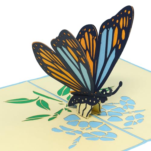 LINPOPUP®, LIN17656, Pop Up Karte Schmetterling, Pop Up Karte Geburtstag, Pop Up Geburtstagskarte, 3D Karten Natur, Geburtstagskarten, Muttertagskarten, Grußkarte Schmetterling, Blau, N382 von LINPOPUP