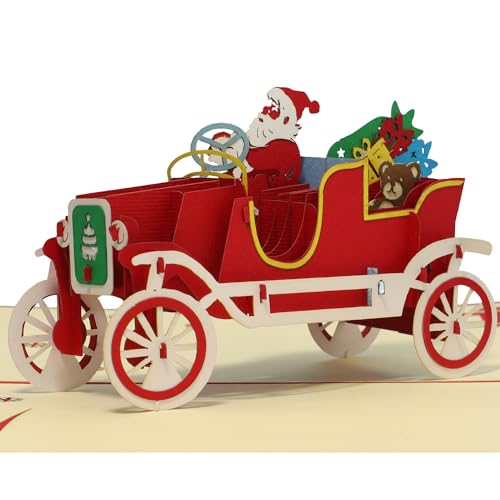 LINPOPUP®, LIN17662, Pop Up 3D Karte Weihnachten, Grußkarten Weihnachten, Weihnachtskarten, Weihnachtsmann im Auto, N457 von LINPOPUP