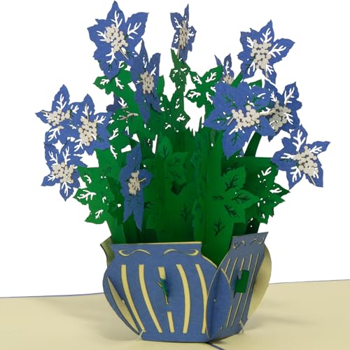 LINPOPUP®, LIN17668, POP UP Karte - blauen Blumenvase Blumen - 3D Geburtstags-Karte - Muttertag Gruß-Karte mit Blumen-Motiv - Klapp-Karte - Blau, N391 von LINPOPUP