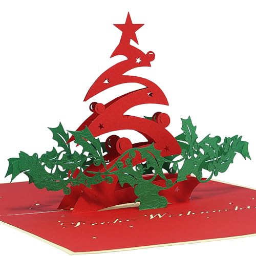 LINPOPUP®, LIN17729, Pop Up 3D Karte, Weihnachtskarte, Glückwunschkarte, Weihnachtsbaum Misteln, N401 von LINPOPUP