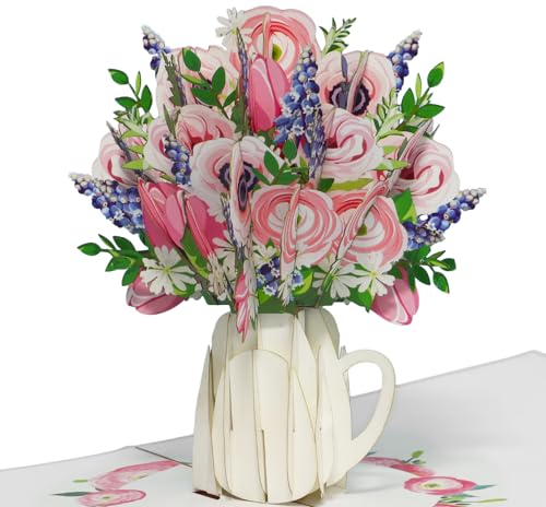 LINPOPUP® Pop-Up Karte Blumen, 3D Blumenkarte, Blumenstrauß Pop-Up, Grußkarte, Klappkarte, Muttertagskarte, Abschied, gute Besserung, Geburtstagskarte, Papier Blumen, N507 von LINPOPUP