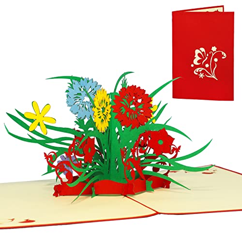 LINPOPUP®, POP UP Karte - Wildblumen - Blumenstrauß - 3D Geburtstags-Karte - Muttertag - Gruß-Karte mit Blumen-Motiv - Klapp-Karte, N338 von LINPOPUP