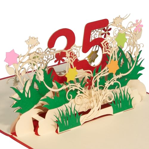 LINPOPUP®, Pop-Up Karte Geburtstag 35, Geburtstagskarte zum 35. Pop Up Grußkarten, 3D Karte Grußkarte, Geburtstagskarten mit Umschlag für Frauen Mädchen Männer Freunde Geschenk-Karte, 35, N302 von LINPOPUP