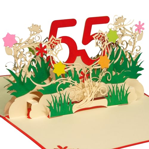 LINPOPUP®, Pop-Up Karte Geburtstag 55, Geburtstagskarte, Pop Up Grußkarten, 3D Karte Grußkarte, Geburtstagskarten mit Umschlag für Frauen Mädchen Männer Freunde Geschenk-Karte, 55, N325 von LINPOPUP