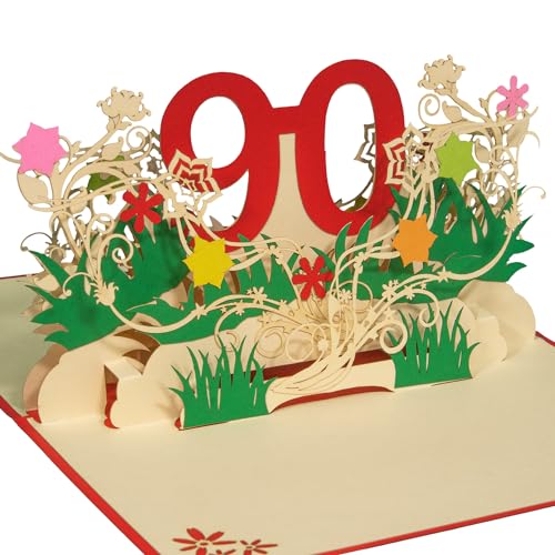 LINPOPUP®, Pop-Up Karte Geburtstag 90, Geburtstagskarte zum 90. Pop Up Grußkarten, 3D Karte Grußkarte, Geburtstagskarten mit Umschlag für Frauen Mädchen Männer Freunde Geschenk-Karte, 90, N328 von LINPOPUP