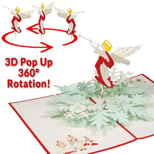 LINPOPUP®, Pop-Up Karte Weihnachten, Weihnachtskarte, ausgefallene Geschenke für Freunde & Familie, Rotierender Engel mit Flöte, N462 von LINPOPUP