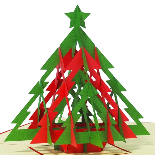 LINPOPUP® 3D Karte, Weihnachtskarte, Glückwunschkarte, Weihnachtsbaum Sterne, N423 von LINPOPUP