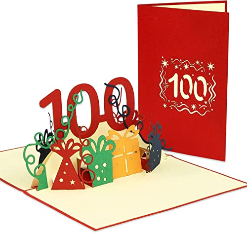 LINPOPUP® 3D Pop-Up Karte 100 Geburtstag, Geburtstagskarte mit Umschlag, Happy Birthday - Gutscheinkarte zum Geburtstag, Geschenk für Freundin, Frau, Oma, Zahl 100 rot, N352 von LINPOPUP