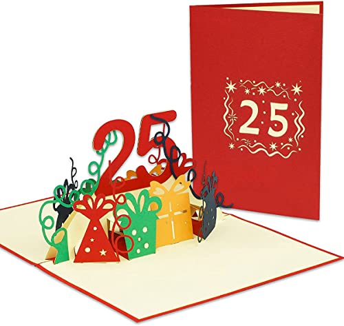 LINPOPUP® 3D Pop-Up Karte 25 Geburtstag, Geburtstagskarte mit Umschlag, Happy Birthday - Gutscheinkarte zum Geburtstag, Geschenk für Freundin, Frau, 25 Zahl, N286 von LINPOPUP