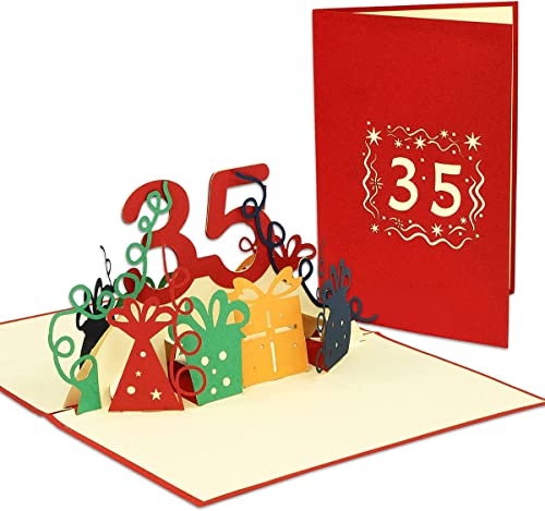 LINPOPUP® 3D Pop-Up Karte 35 Geburtstag, Geburtstagskarte mit Umschlag, Happy Birthday - Gutscheinkarte zum Geburtstag, Geschenk für Freundin, Frau, 35 Zahl rot, N372 von LINPOPUP