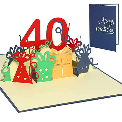LINPOPUP® 3D Pop-Up Karte 40 Geburtstag, Geburtstagskarte mit Umschlag, Happy Birthday - Gutscheinkarte zum Geburtstag, Geschenk für Freund, Mann, Zahl 40 blau, N19 von LINPOPUP