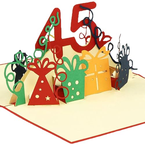 LINPOPUP® 3D Pop-Up Karte 45 Geburtstag, Geburtstagskarte mit Umschlag, Happy Birthday - Gutscheinkarte zum Geburtstag, Geschenk für Freundin, Frau 45 rot, N373 von LINPOPUP