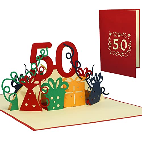 LINPOPUP® 3D Pop-Up Karte 50 Geburtstag, Geburtstagskarte mit Umschlag, Happy Birthday - Gutscheinkarte zum Geburtstag, Geschenk für Freundin, Frau, Zahl 50, N20 von LINPOPUP