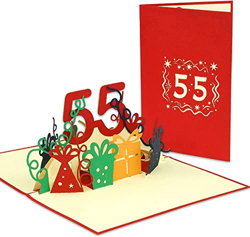 LINPOPUP® 3D Pop-Up Karte 55 Geburtstag, Geburtstagskarte mit Umschlag, Happy Birthday - Gutscheinkarte zum Geburtstag, Geschenk für Freundin, Frau Zahl 55, N244 von LINPOPUP