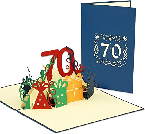 LINPOPUP® 3D Pop-Up Karte 70 Geburtstag, Geburtstagskarte mit Umschlag, Happy Birthday - Gutscheinkarte zum Geburtstag, Geschenk für Freund, Mann, Opa, 70 Zahl blau, N25 von LINPOPUP