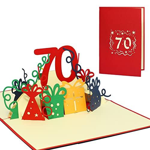 LINPOPUP® 3D Pop-Up Karte 70 Geburtstag, Geburtstagskarte mit Umschlag, Happy Birthday - Gutscheinkarte zum Geburtstag, Geschenk für Freundin, Frau, 70 Zahl rot N24 von LINPOPUP